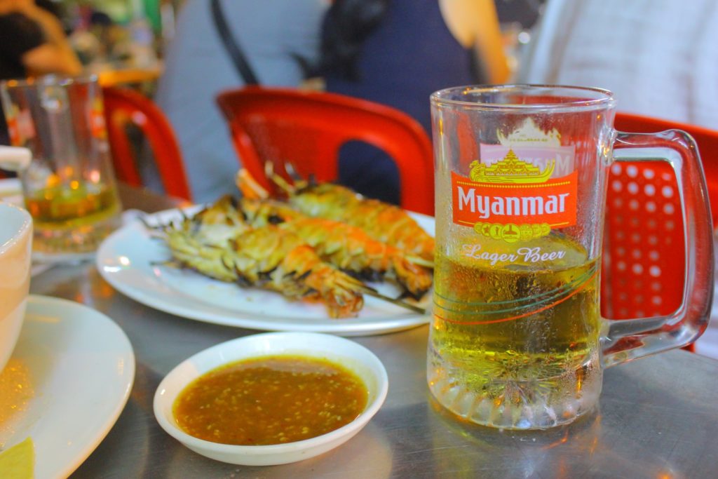 Plastic plates, stainless steel tables, beer and river prawns. What more could you ask for! 19th Street, Yangon.